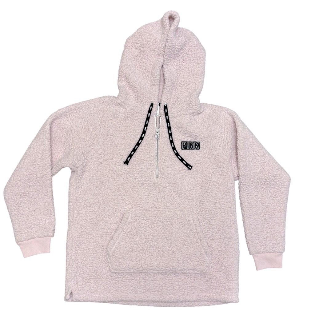 Pink By Victoria’s Secret Sherpa Quarter-Zip Hoodie Pale Pink Size Small